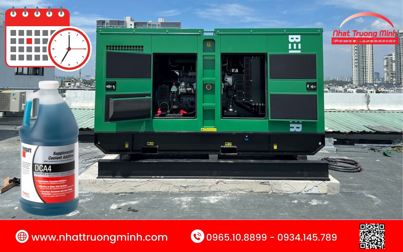 Thay nước làm mát máy phát điện lần đầu 250 giờ chạy hoặc một năm
