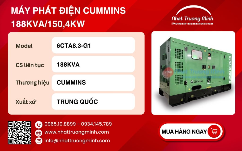 Thông số Máy phát điện Cummins 188kVA