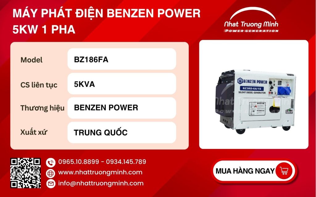 Máy phát điện Benzen Power 5kW 1 pha 