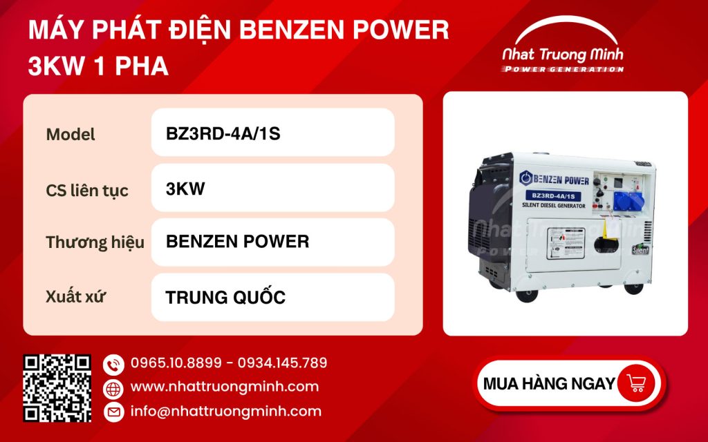 Máy phát điện Benzen Power 3kW 1 pha