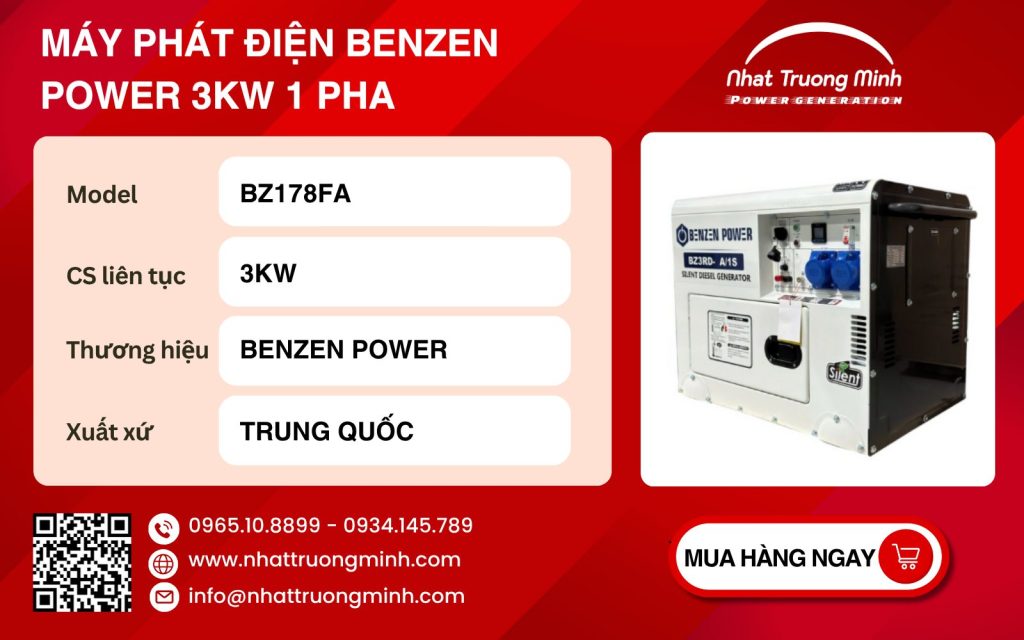 Máy phát điện Benzen Power 3kW 1 pha