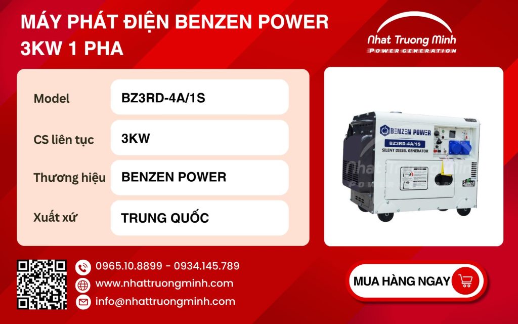 Máy phát điện Benzen Power 3kW 1 pha
