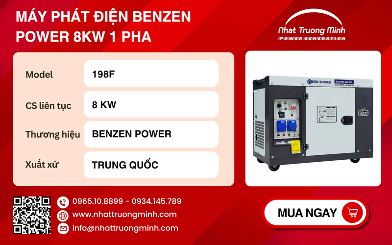 Máy phát điện Benzen Power 8kW 1 pha
