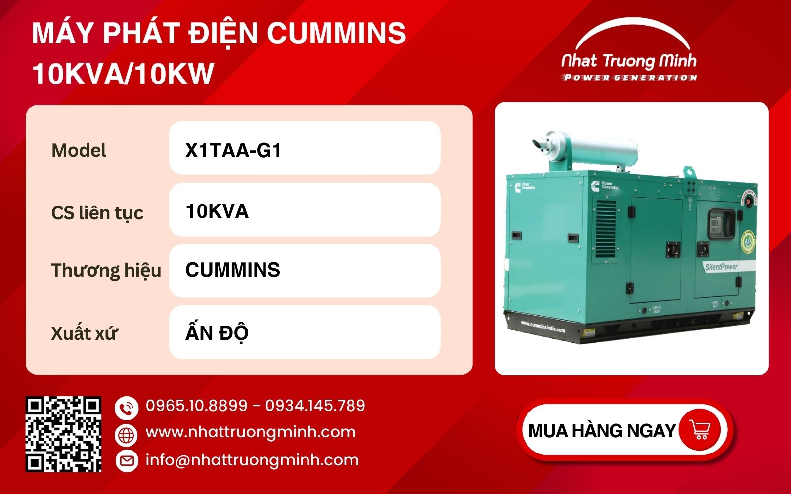 Máy phát điện Cummins 10kVA Ấn Độ