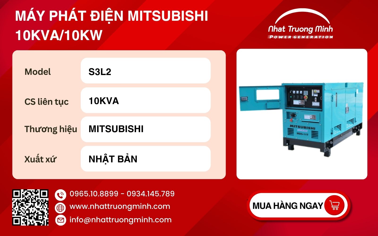 Tổ máy phát điện 10kW/10kVA hãng Mitsubishi đến từ Nhật Bản
