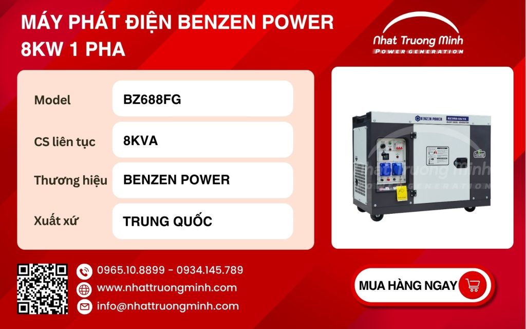 Máy phát điện Benzen Power 8kW 1 pha