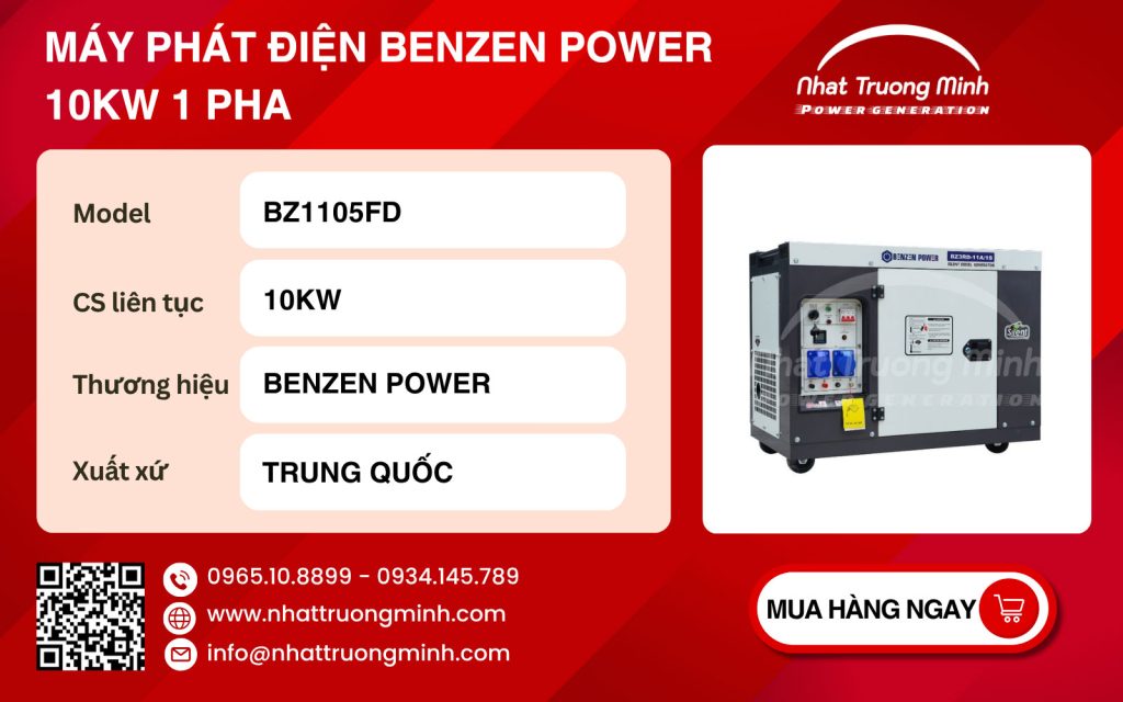 Máy phát điện Benzen Power 10kW 1 pha