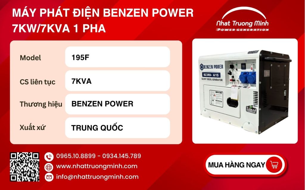 Máy phát điện 1 pha Benzen Power 7kW 