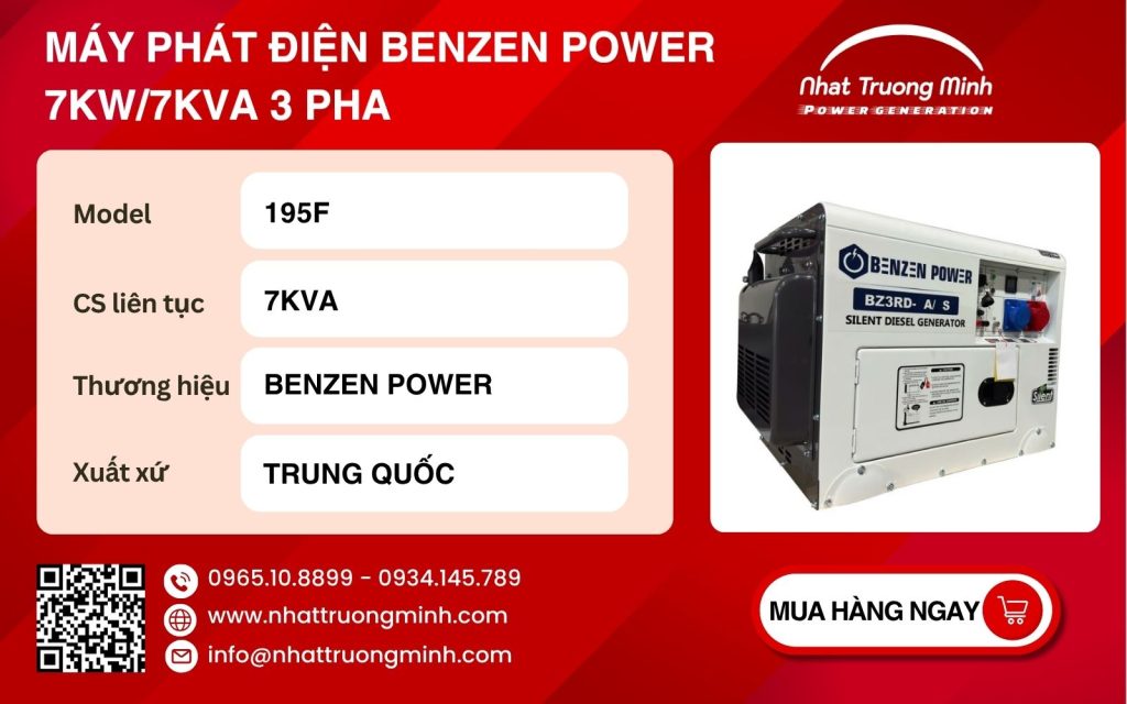 Máy phát điện 3 pha 7kW Benzen Power
