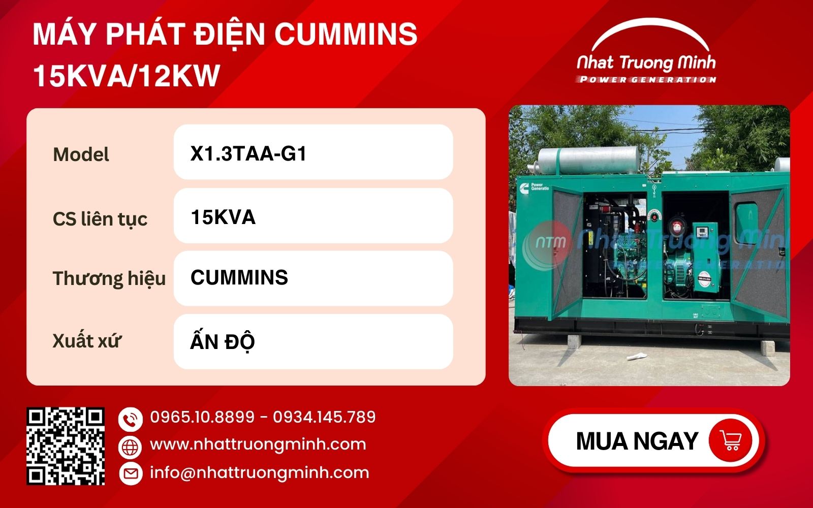 Máy phát điện Cummin Ấn Độ 15kVA