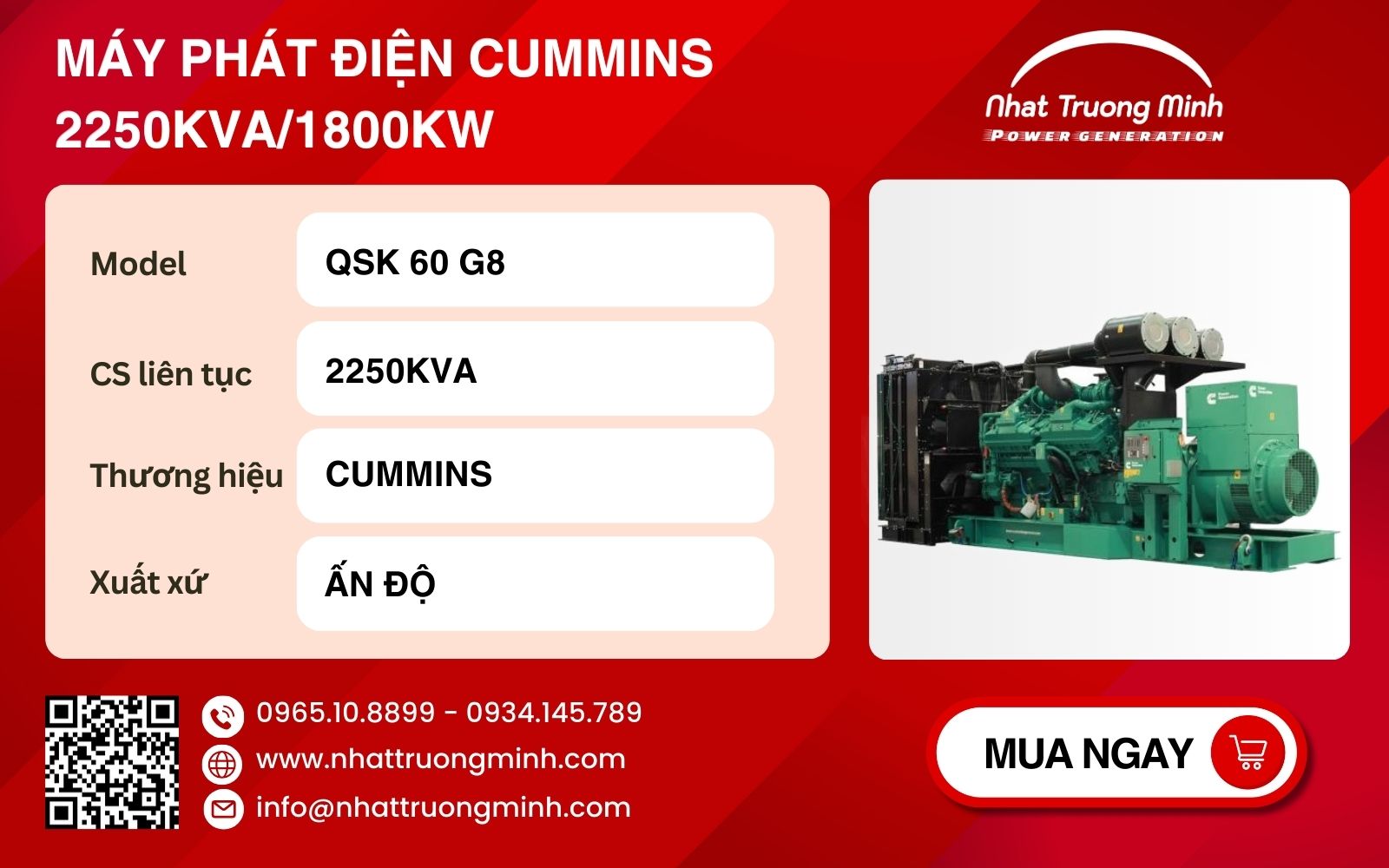 Máy phát điện Cummins Ấn Độ 2250kVA