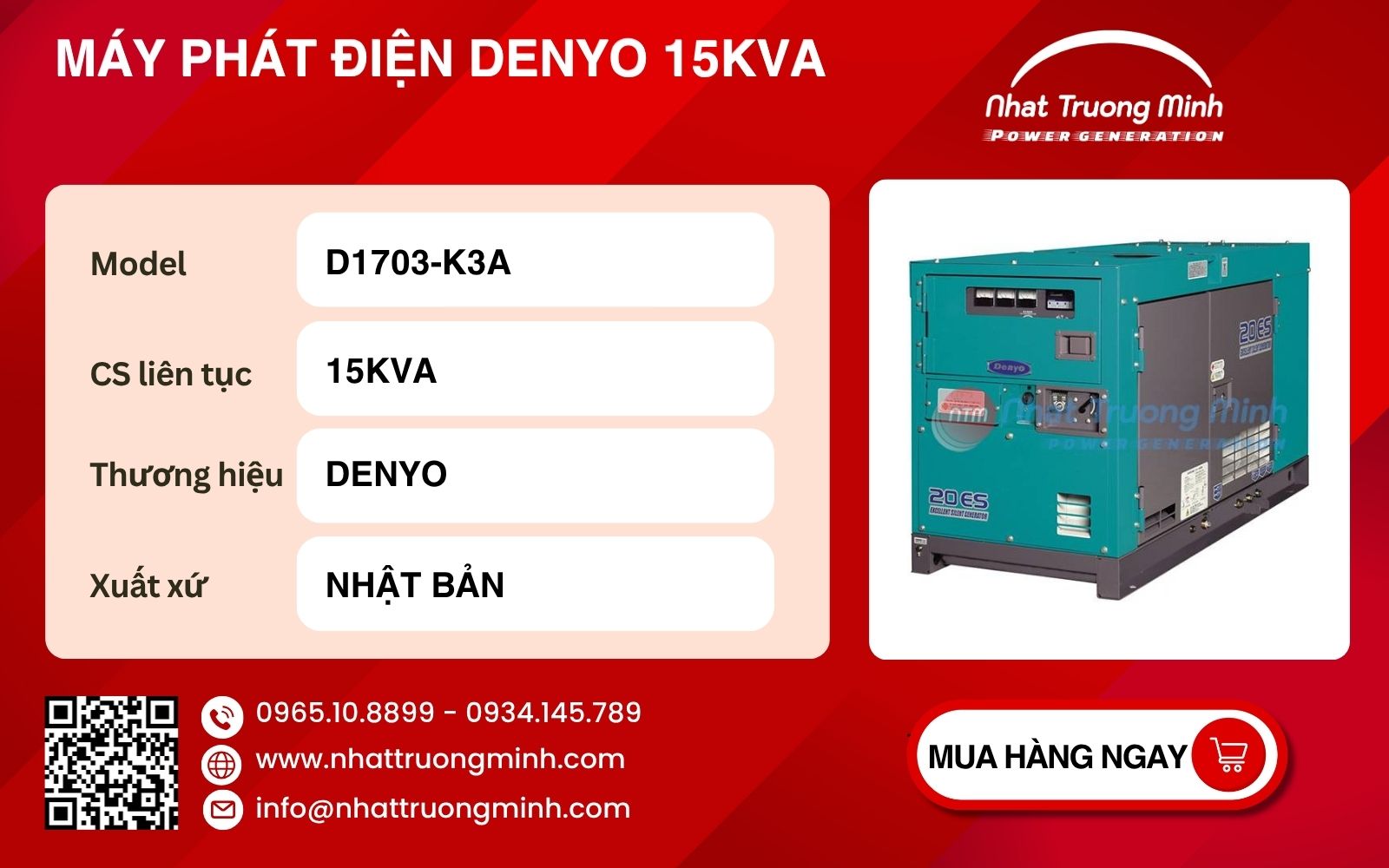 Thống số máy phát điện 3 pha 15kVA Denyo