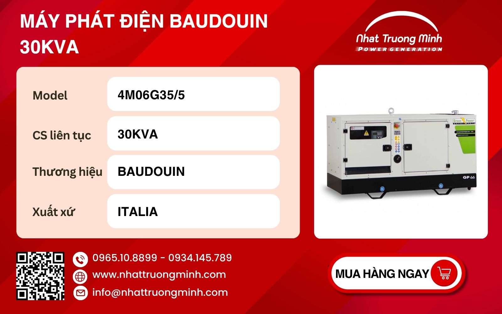 Máy phát điện 30kVA Baudouin khởi động nhanh và độ ổn định cao
