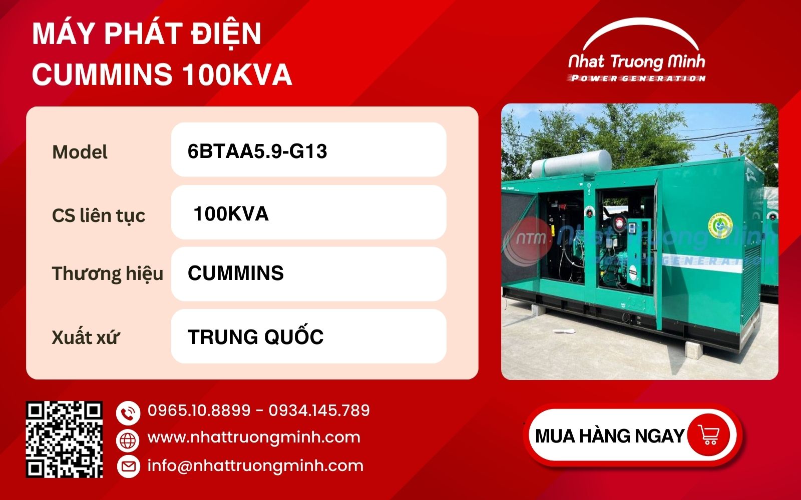 Thông tin Máy phát điện Cummins 100kVA Ấn Độ