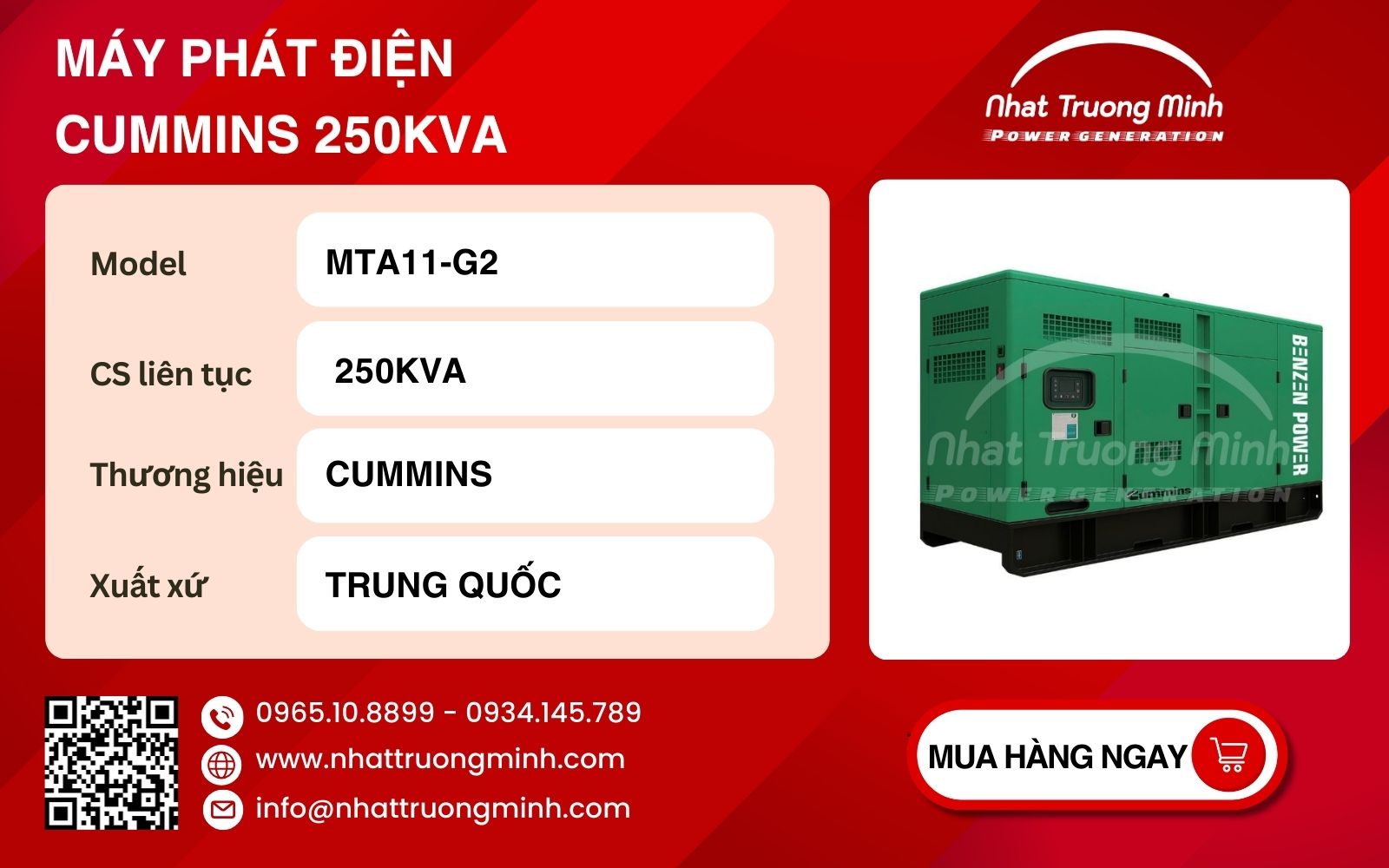 Thông tin Máy phát điện Cummins 250kVA