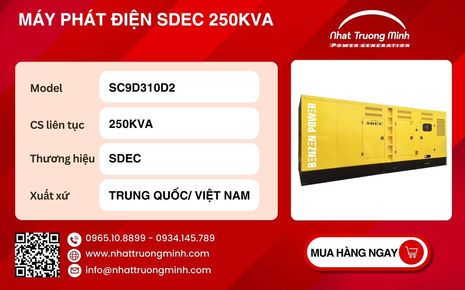 Model máy phát điện 250kVA SDEC