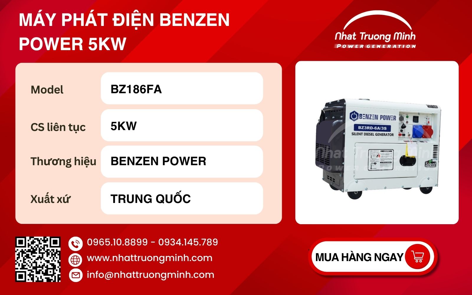 Tổng quan về máy phát điện cho quán cà phê hãng Benzen 5kW