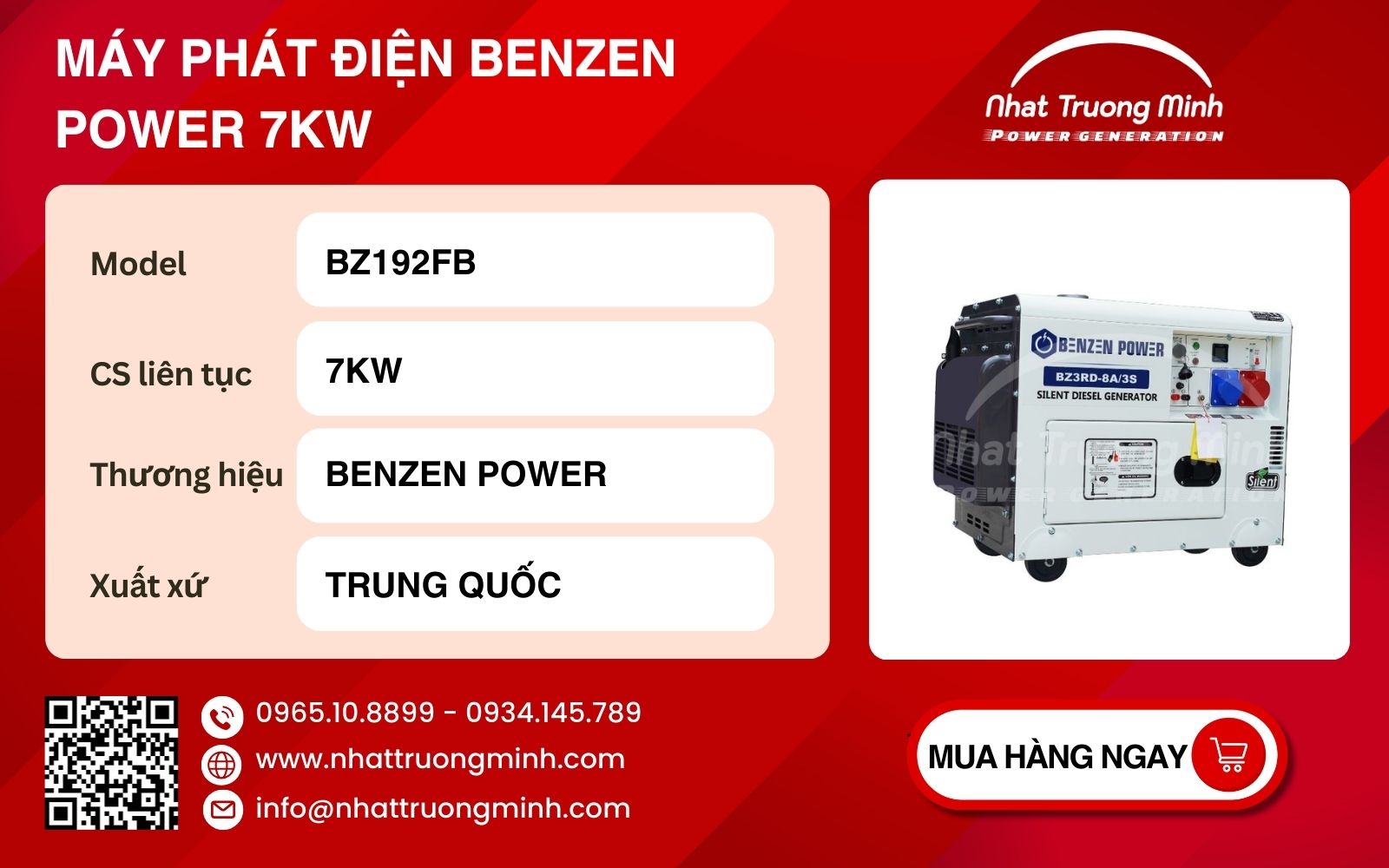 Thông số máy phát điện Benzen 7kW thích hợp cho quán cà phê