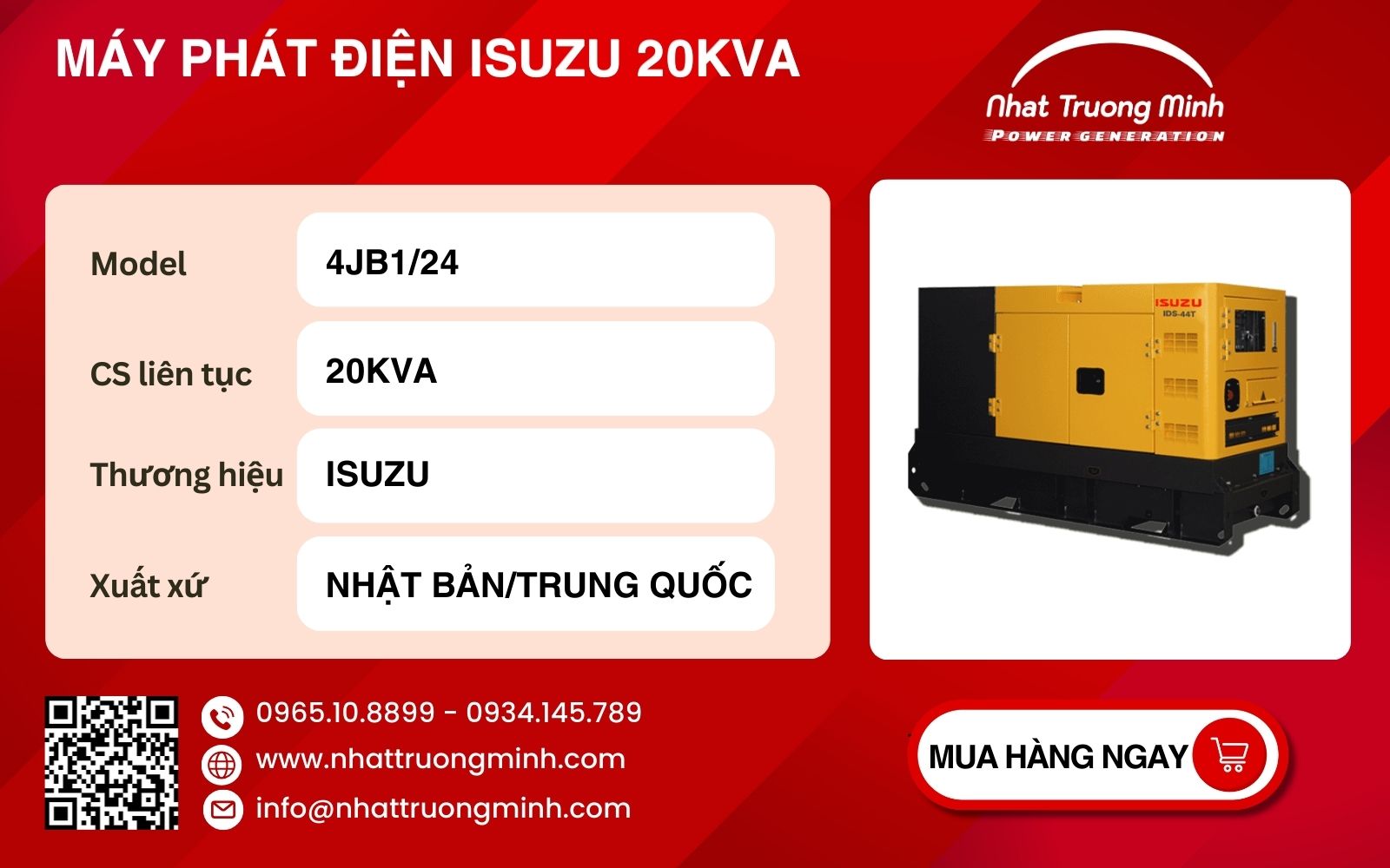 Tổng quan máy phát điện 3 pha Isuzu 20kVA