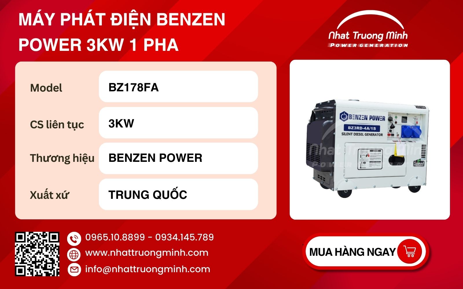 Máy phát điện quán net Benzen Power 3kW