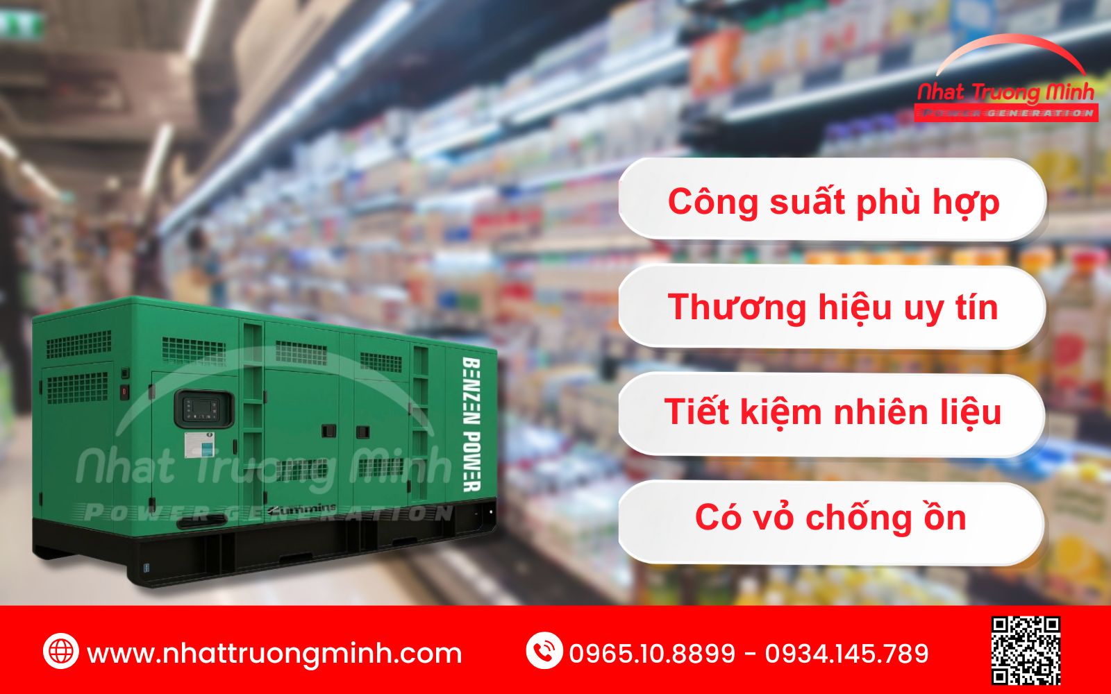 Nên cân nhắc chọn máy phát điện công nghiệp cho siêu thị có công suất phù hợp, ít ồn, tiết kiệm nhiên liệu