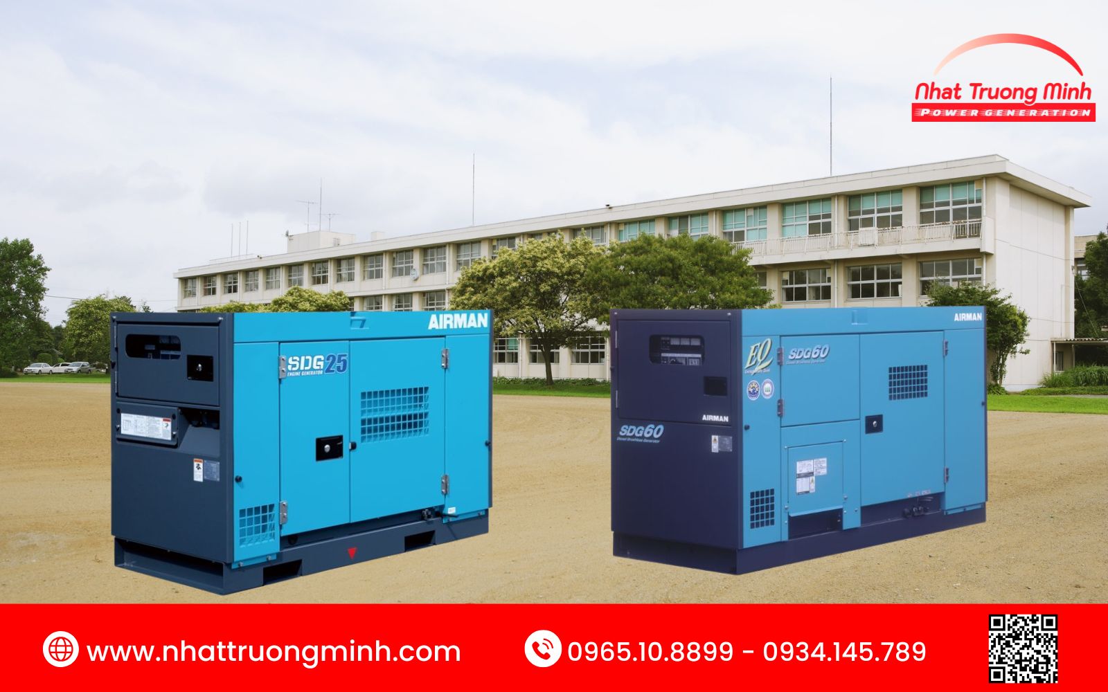 Máy phát điện Airman cho trường học được trang bị lớp phủ chống thấm, bộ điều khiển điện áp tự động AVR