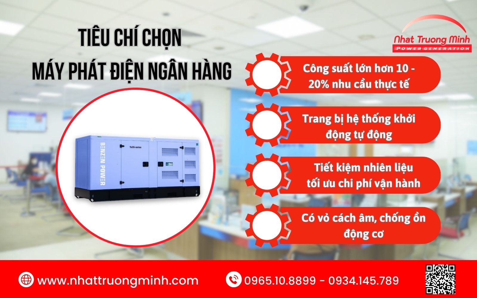 Chọn máy phát điện cho ngân hàng nên cân nhắc thương hiệu, công suất, nhiên liệu...