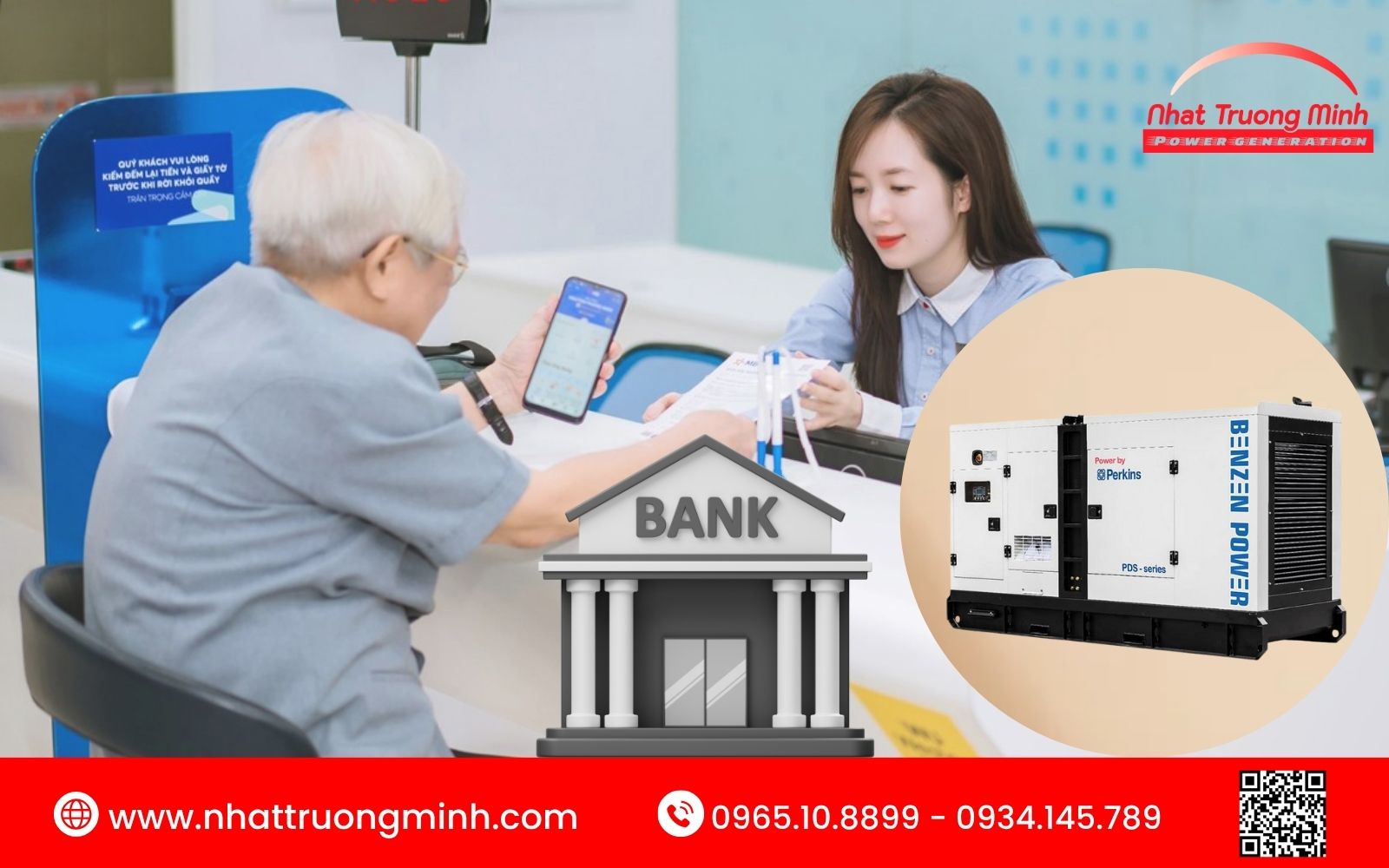 Máy phát điện dùng cho ngân hàng để duy trì các hoạt động giao dịch, bảo vệ trung tâm dữ liệu