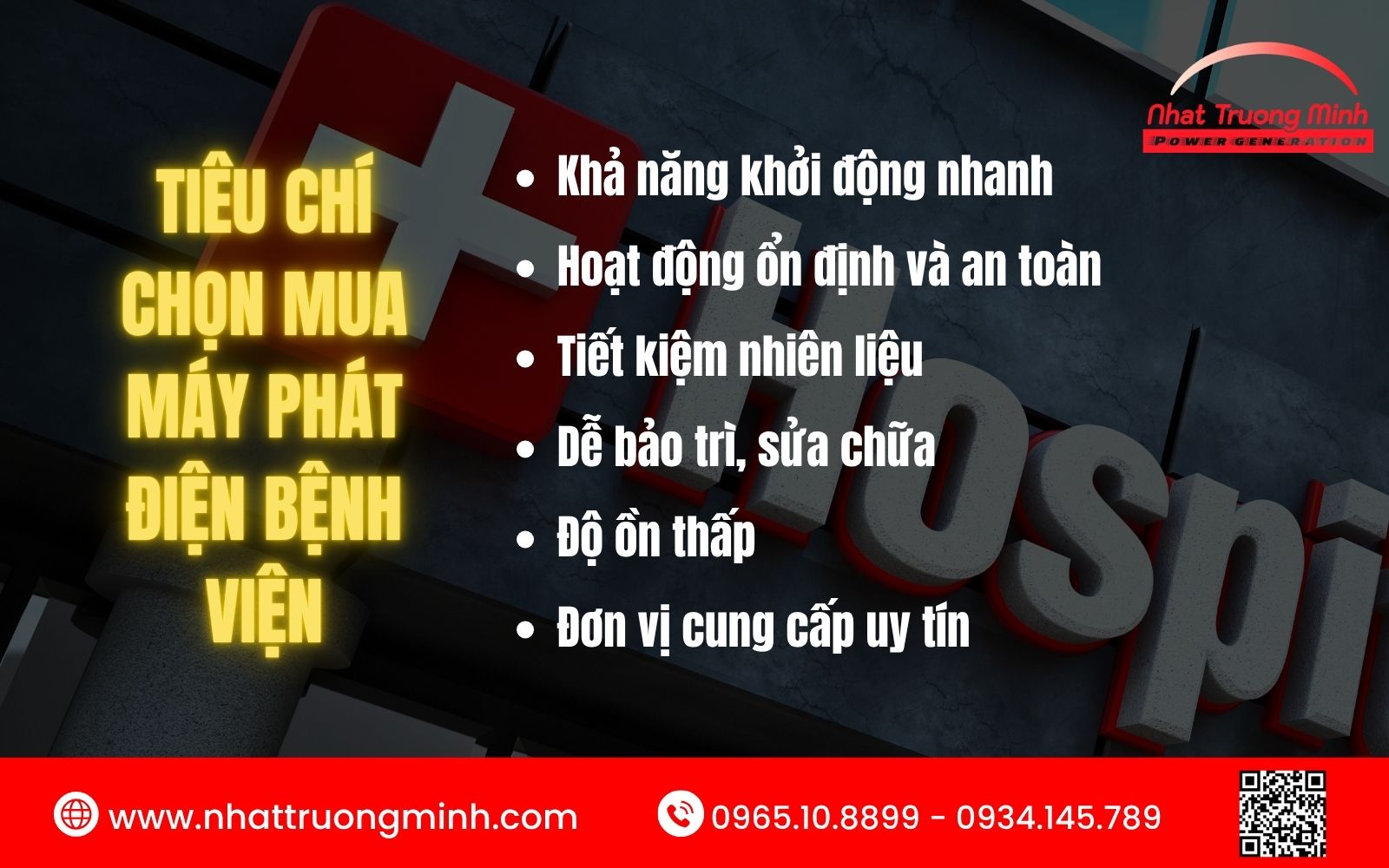 Cần chọn máy phát điện có công suất phù hợp, vận hành ổn định, tự động chuyển mạch và đáp ứng yêu cầu an toàn cho bệnh viện