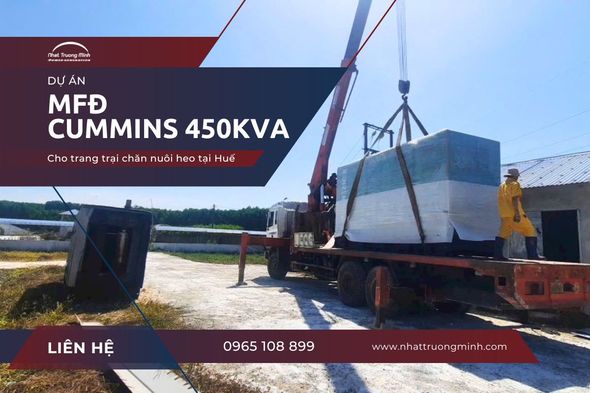 Bàn giao lắp đạt máy phát điện Cummins 450kVA tại Huế cho trang trại chăn nuôi heo
