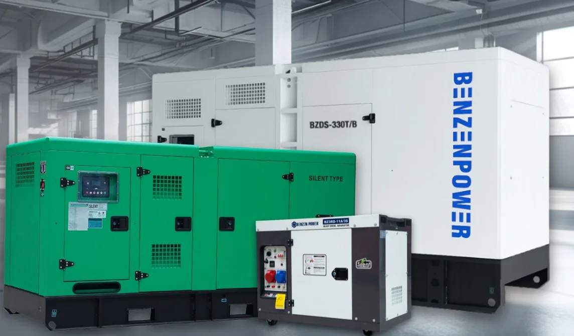 Ba tổ máy phát điện vỏ cách âm, trong đó có máy Benzen Power